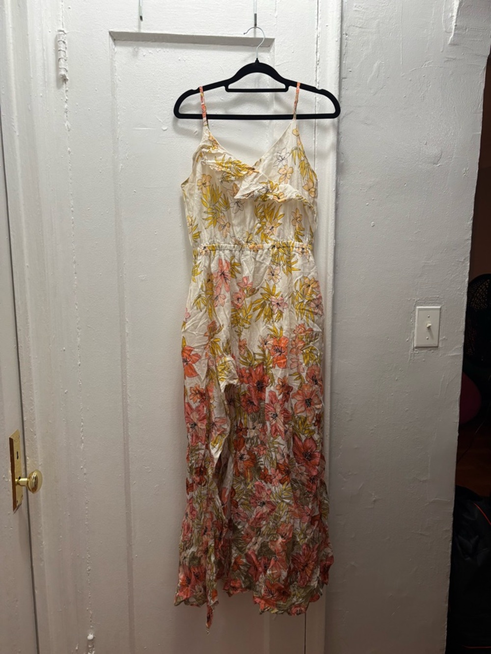 Billabong Cream Maxi Dress with Coral and Yellow Floral Print
